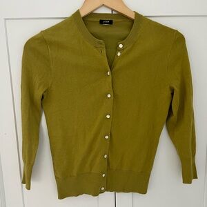 J. Crew Olive Crewneck Button-Front Cardigan